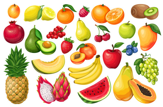 新鲜健康水果彩绘插图