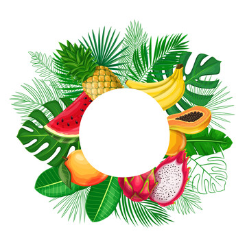 热带阔叶水果圆框插图