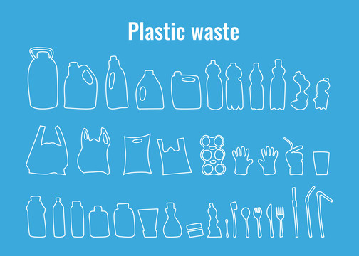废弃塑料容器餐具海报