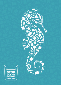 塑料破坏海马生态海报
