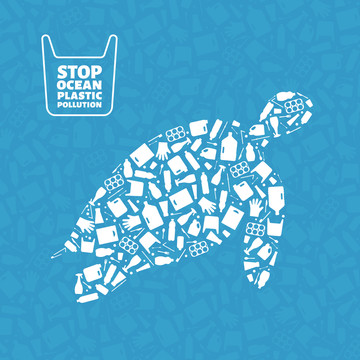 塑料海龟海洋保护海报