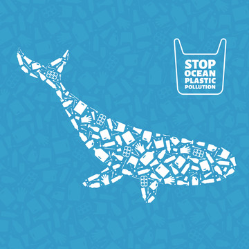 塑料鲸豚海洋生态海报