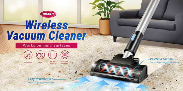 无线吸尘器清洁地毯示意广告