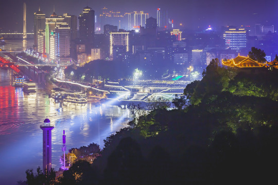 宜宾三江汇流地标广场夜景