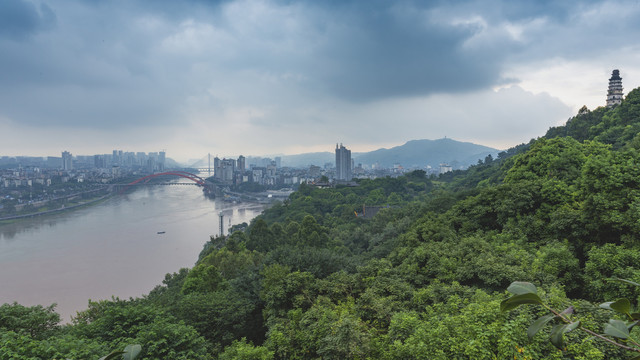 宜宾三江汇流桥梁城市景观