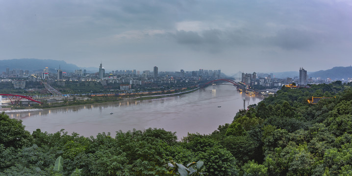 宜宾三江汇流桥梁城市景观