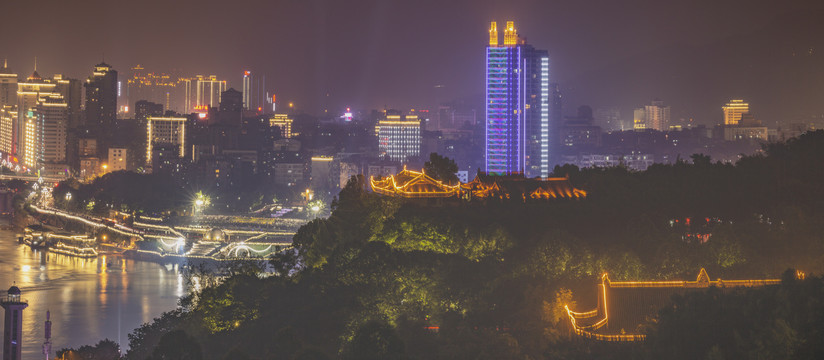 宜宾三江汇流城市景观夜景