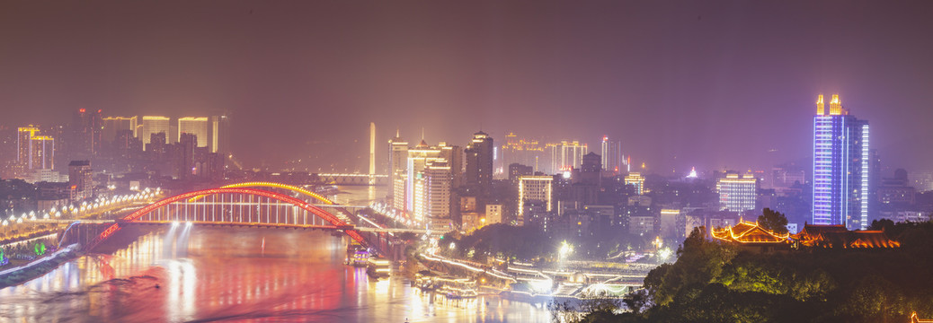 宜宾三江汇流城市景观夜景