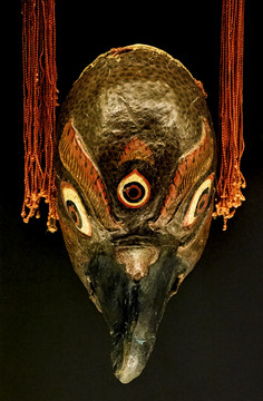 藏族彩漆金翅鸟跳神面具