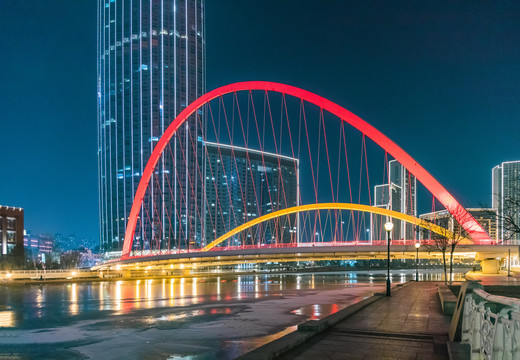 天津建筑大沽桥冬季夜景风光