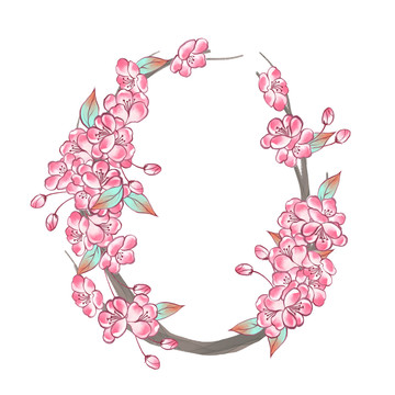 唯美樱花粉色树枝边框元素