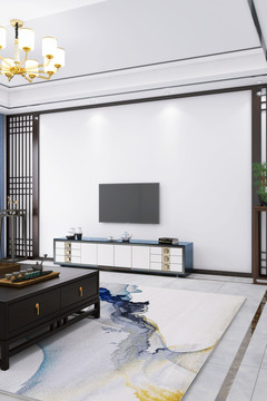 新中式客厅电视背景墙样机