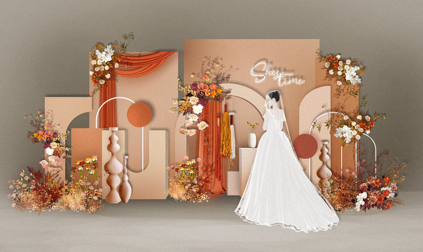 暖橘色小众婚礼迎宾区设计图