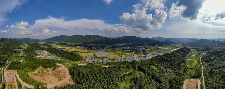 美丽乡村田园全景图航拍