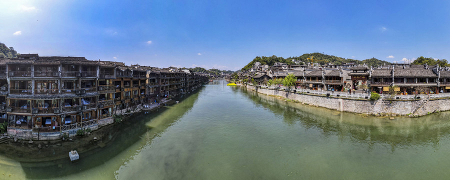 湖南湘西凤凰古城全景图航拍