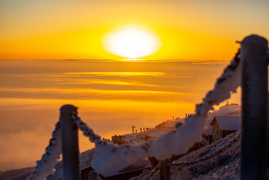 武功山雪景雾凇树挂云海日出