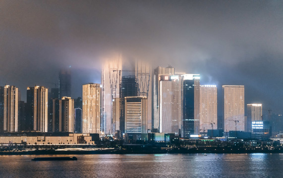 长沙岳麓区滨江新城高视角夜景