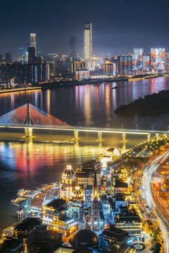 长沙岳麓区滨江新城高视角夜景