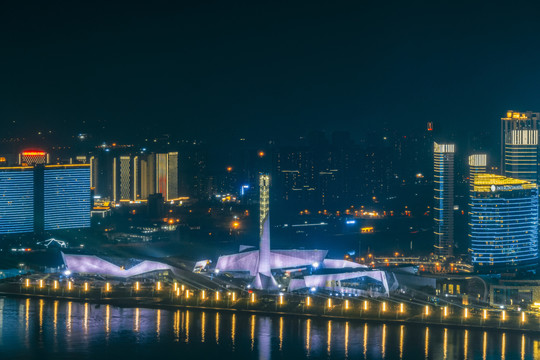 长沙岳麓区滨江新城高视角夜景