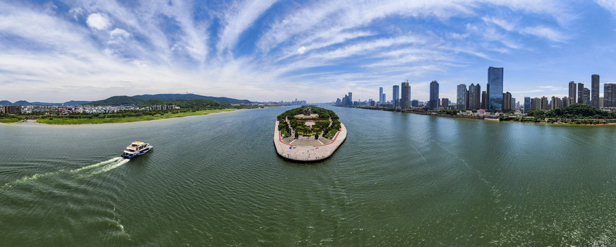 长沙湘江橘子洲岳麓山全景图