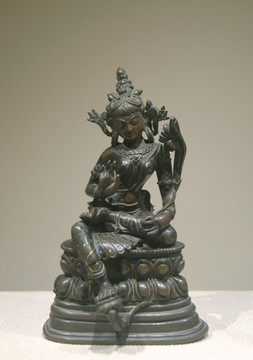 藏传佛教清代绿度母铜像