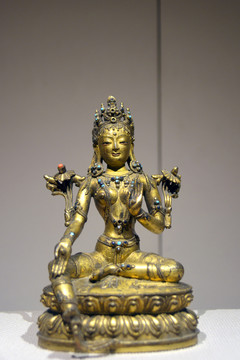 藏传佛教明代绿度母铜像