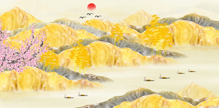 金色山水装饰画