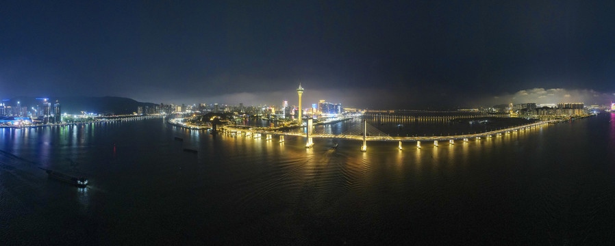 澳门城市夜景全景图航拍