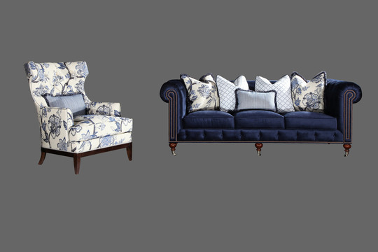 现代轻奢欧美沙发组合蓝白