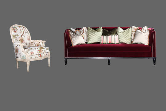 现代欧美轻奢沙发组合红白