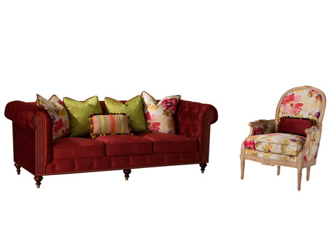 现代三人红色加单人沙发图片