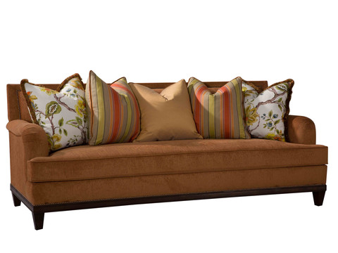 实木布面现代三人沙发图片