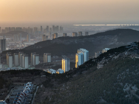 航拍济南都市风光