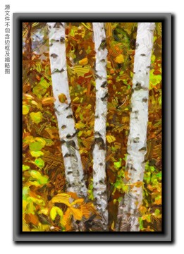 秋季白桦树林装饰画油画