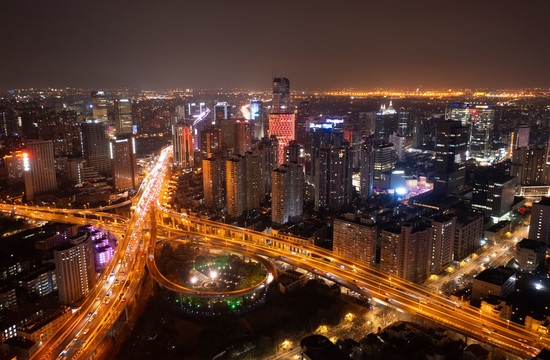 上海长宁区虹桥商圈航拍夜景