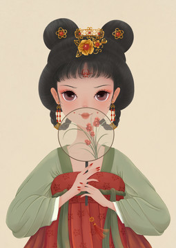 唐代古装古风美女插画手绘