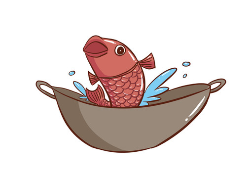 大锅炖鱼手绘插画
