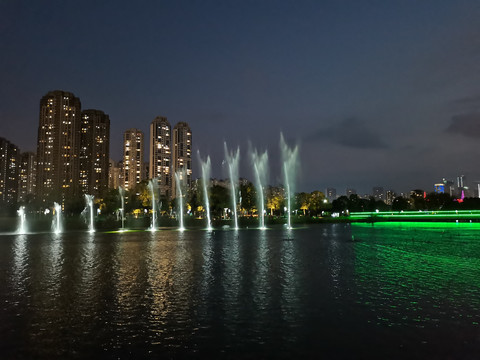 梅溪湖城市夜景音乐喷泉