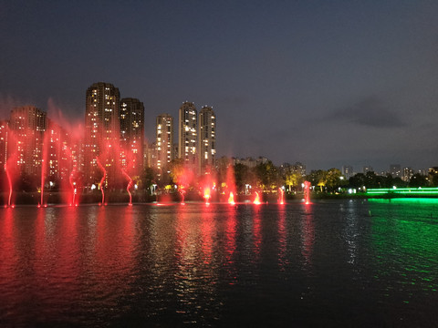 梅溪湖城市夜景音乐喷泉
