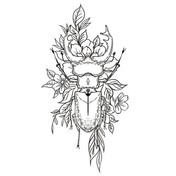 甲虫天牛锹甲纹身花卉图案印花