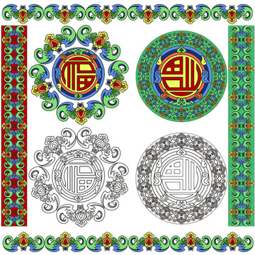 中国传统图案福字服装器皿印花