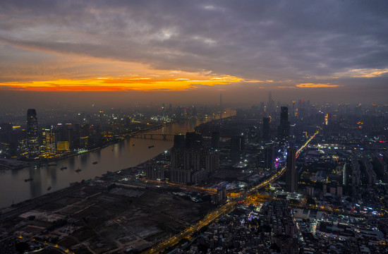 航拍广州珠江新城夜景