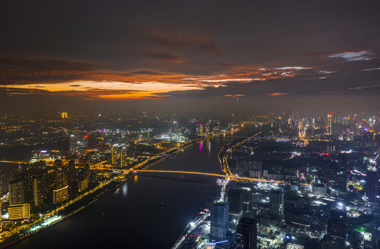 航拍广州珠江新城夜景