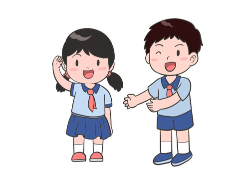 卡通小学生敬礼