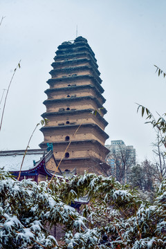 西安荐福寺塔雪景