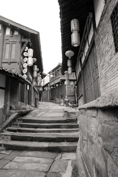 重庆古镇黑白照片