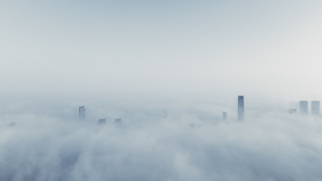 上海浦西平流雾航拍