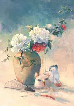 牡丹花瓶装饰画