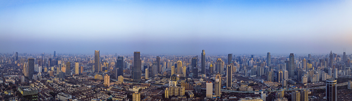 上海清晨城市天际线全景