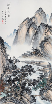 新中式竖版玄关山水国画
